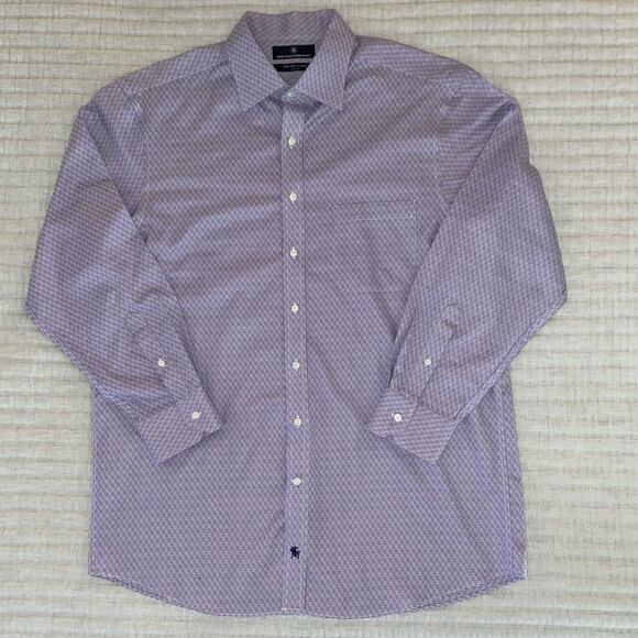 Hart Schaffner Marx Shirt Men's Large Purple Glen Check Cotton Button-Up Classic - Picture 1 of 6